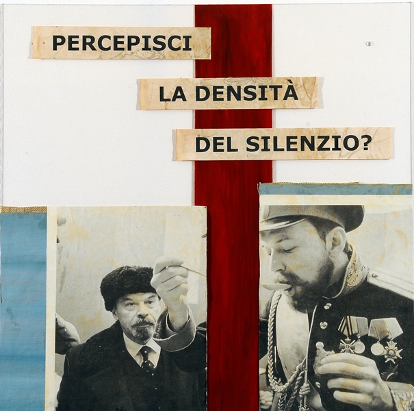 Lolita Timofeeva, Percepisci la densità del silenzio?, 2020, tecnica mista e collage su plexiglas, 50x50 cm